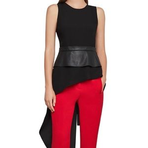 BCBG Asymmetrical Leather Peplum Top